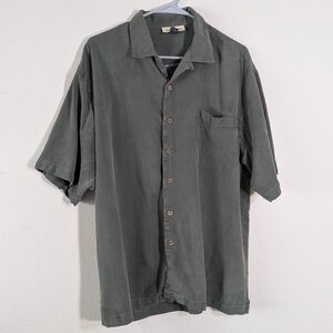 Tommy Bahama Men's XL 100% Silk Short Sleeve Camp Shirt - Grey Chevron Weave
